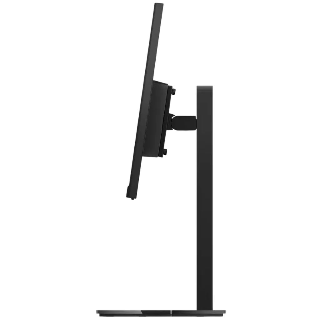 Lenovo Legion 24-10 monitor gamer 23,8 IPS visto de perfil, design slim, base retangular, ajuste de altura e inclinação, bordas finas, cor preta