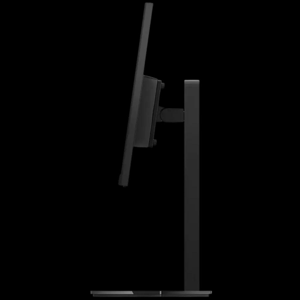 Lenovo Legion 24-10 monitor gamer 23,8 IPS visto de perfil, design slim, base retangular, ajuste de altura e inclinação, bordas finas, cor preta