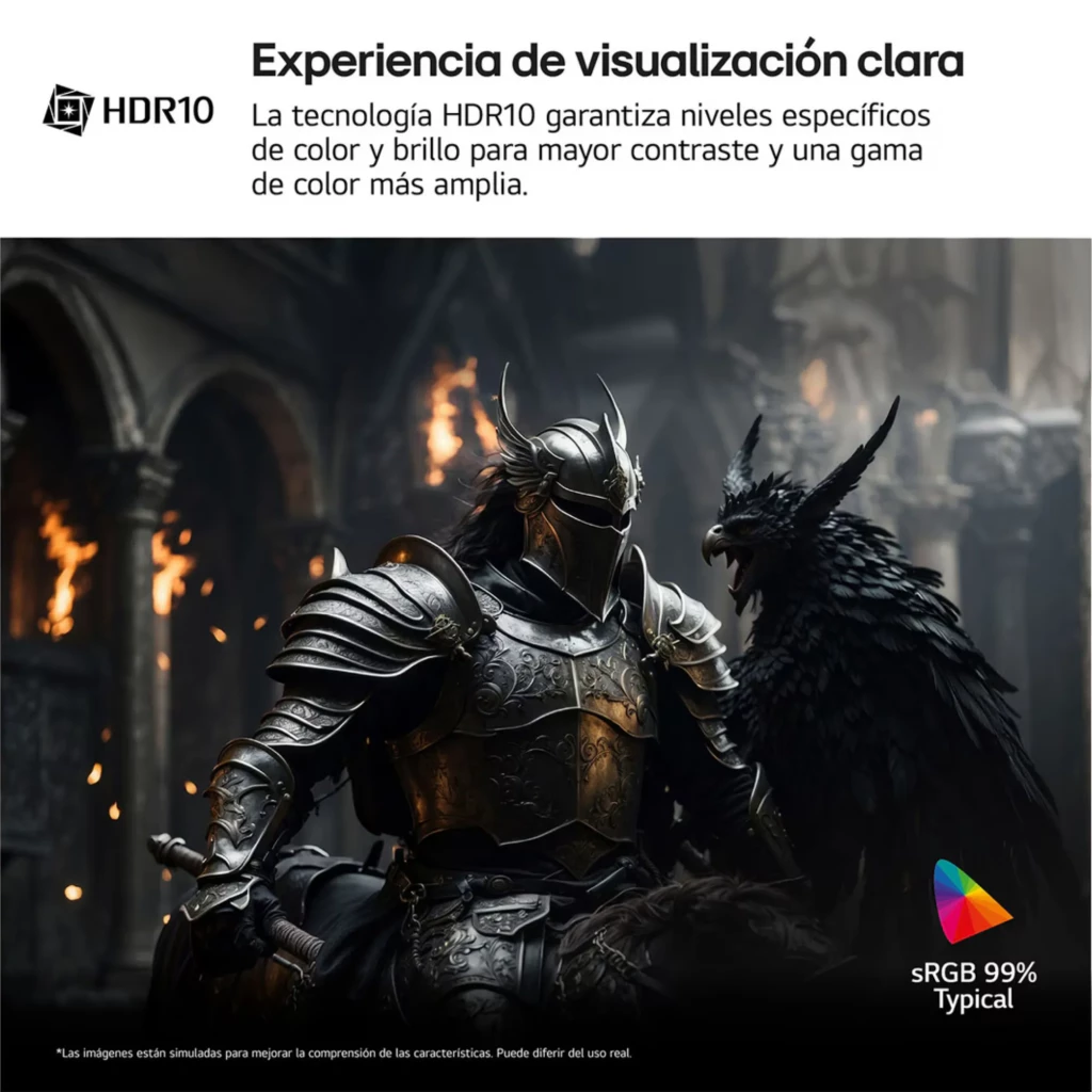 Monitor PC LG UltraWide 34 pulgadas IPS UWFHD 100 Hz con HDR10 y cobertura sRGB 99 por ciento, pantalla panorámica curva mostrando juego oscuro con alto