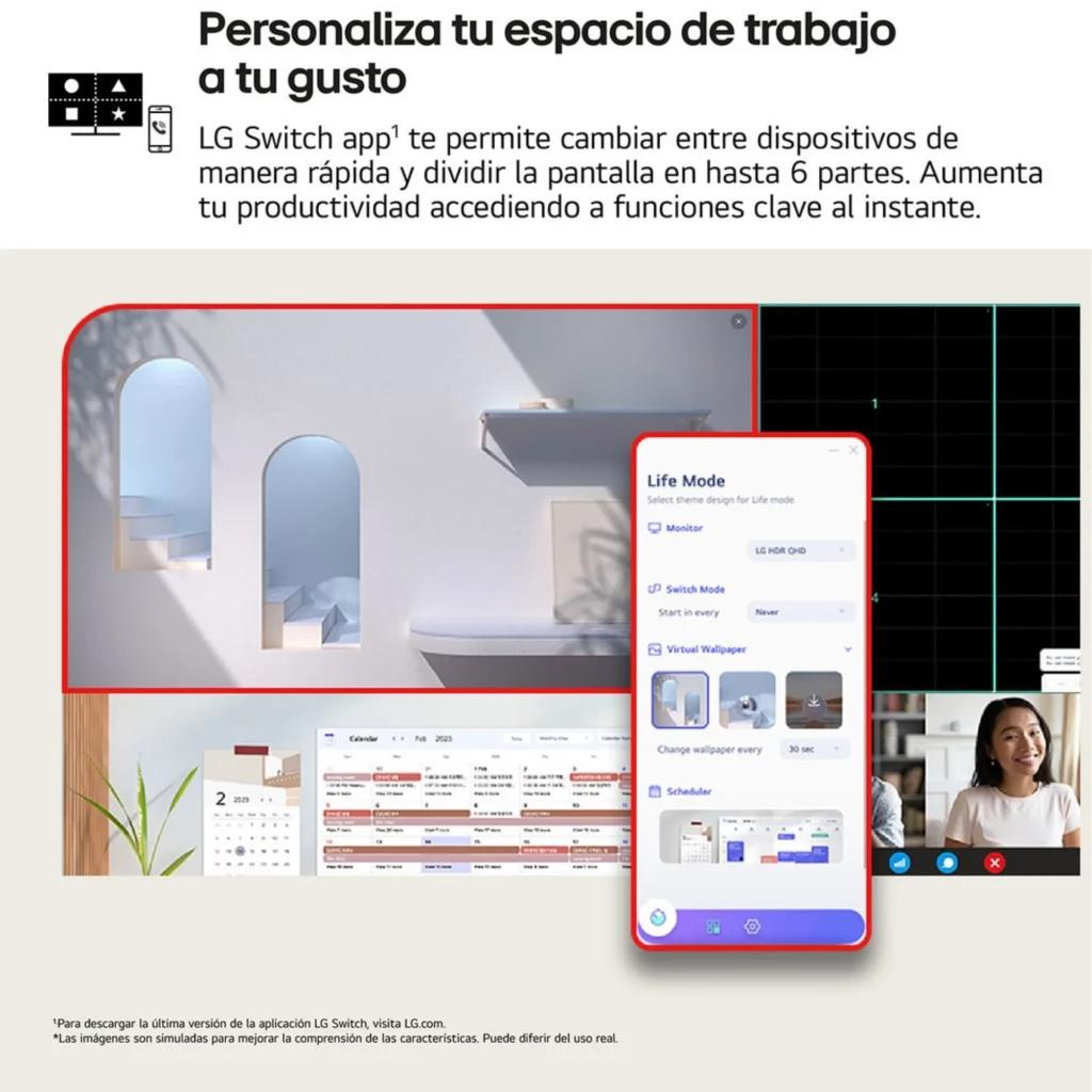 Monitor PC LG UltraWide 34'' IPS UWFHD 100 Hz con pantalla ancha curva, biseles delgados, división de pantalla en 6, multitarea, videollamadas y colores vivos