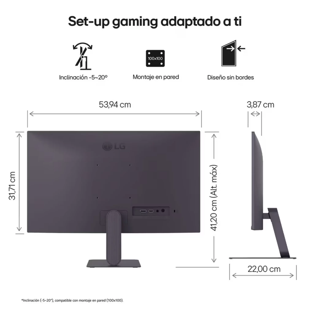 Monitor LG UltraGear 24 FHD 144 Hz com painel IPS, 1 ms GtG, bordas finas, ajuste de inclinação, suporte robusto e opção de montagem VESA