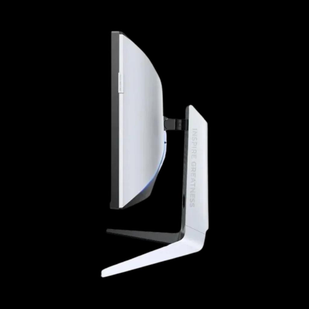 TCL R83 34R83Q 34 pouces incurvé Ultra WQHD 170 Hz Mini LED, profil latéral élégant, pied métallique robuste, dos blanc avec accent bleu