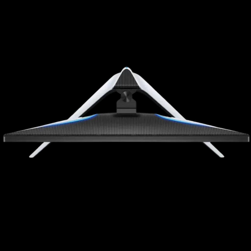 TCL R83 27R83U monitor PC negro y blanco con panel trasero texturizado, soporte en V metálico y ventilación central; diseño moderno con iluminación sutil