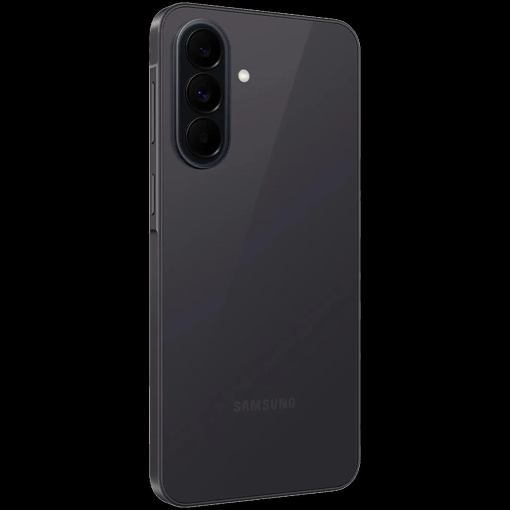 Samsung Galaxy A37 5G negro con triple cámara trasera vertical, acabado brillante y bordes curvos; módulo de lentes sobresaliente y logo Samsung discreto