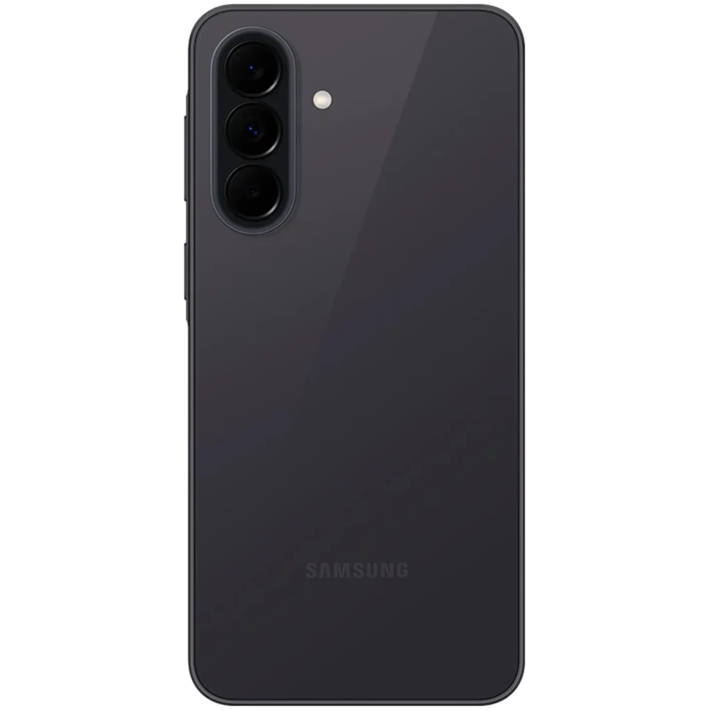 Samsung Galaxy A37 5G negro con triple cámara trasera vertical, acabado brillante y bordes redondeados; diseño elegante y minimalista de 6.6 pulgadas