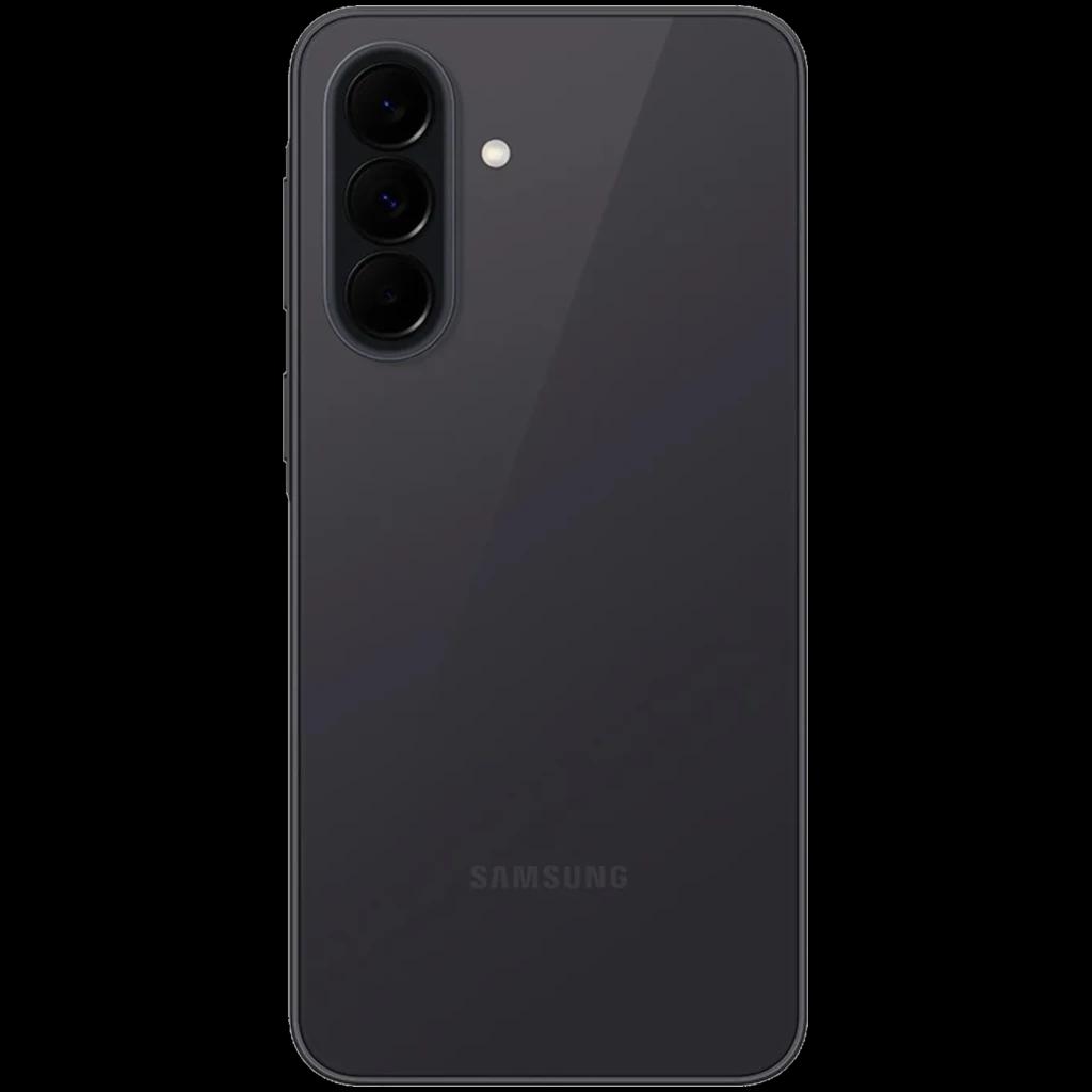 Samsung Galaxy A37 5G negro con triple cámara trasera vertical, acabado brillante y bordes redondeados; diseño elegante y minimalista de 6.6 pulgadas
