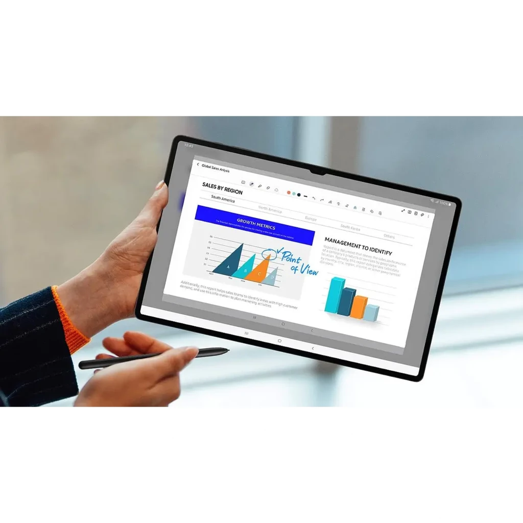 Stylet Samsung S Pen noir pour Tab S9 S10, design fin, pointe précise, fixation magnétique, idéal pour prise de notes et annotations sur grand écran