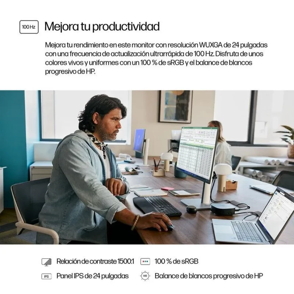 HP Série 5 524 com molduras finas, base ajustável, portas de conectividade na parte traseira e ecrã mate