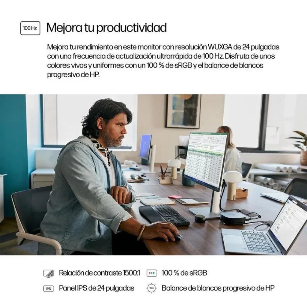 HP Série 5 524 com molduras finas, base ajustável, portas de conectividade na parte traseira e ecrã mate