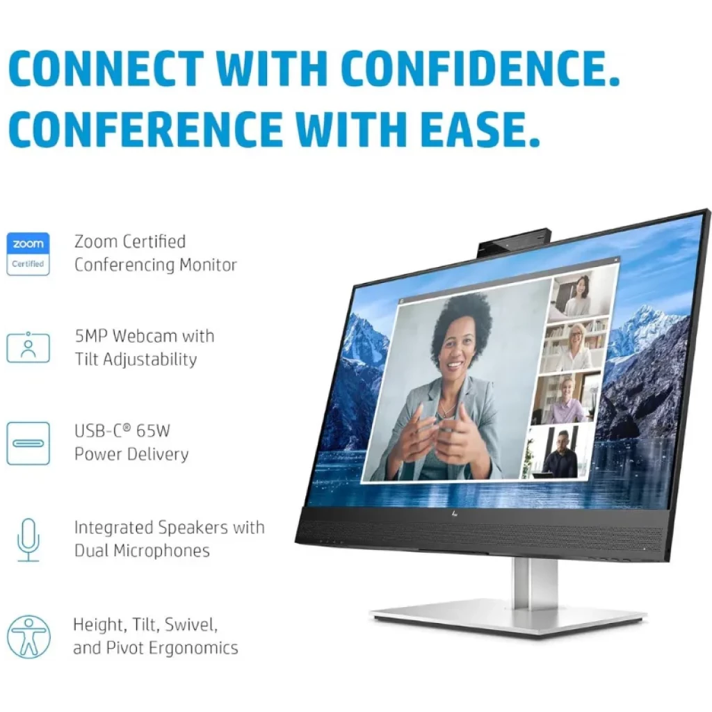 HP E27m G4 27 pulgadas QHD IPS 75 Hz con webcam 5 MP emergente, altavoces y micrófonos duales, USB-C 65 W y base ergonómica con altura, giro e inclinación