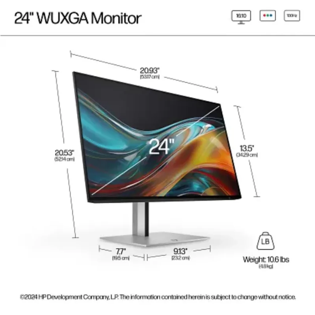 HP Serie 7 724 pn monitor de 24 pulgadas WUXGA IPS 100 Hz con biseles delgados, soporte metálico ajustable y diseño minimalista en color plata