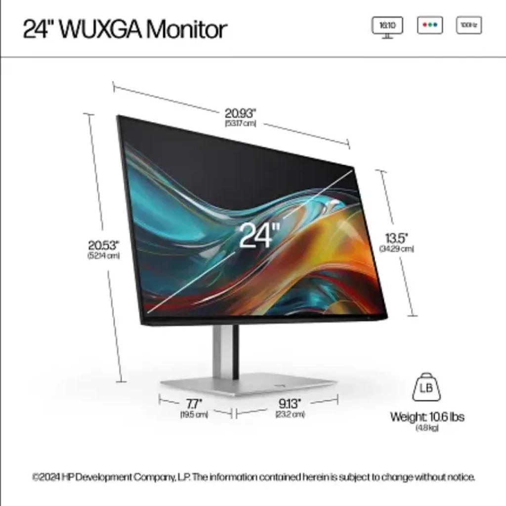 HP Serie 7 724 pn monitor de 24 pulgadas WUXGA IPS 100 Hz con biseles delgados, soporte metálico ajustable y diseño minimalista en color plata