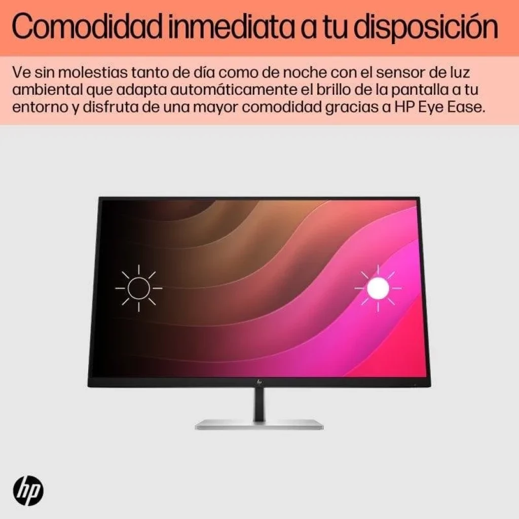 HP E32k G5 com base metálica ajustável e sensor de luz ambiente para regulação automática do brilho e maior conforto visual