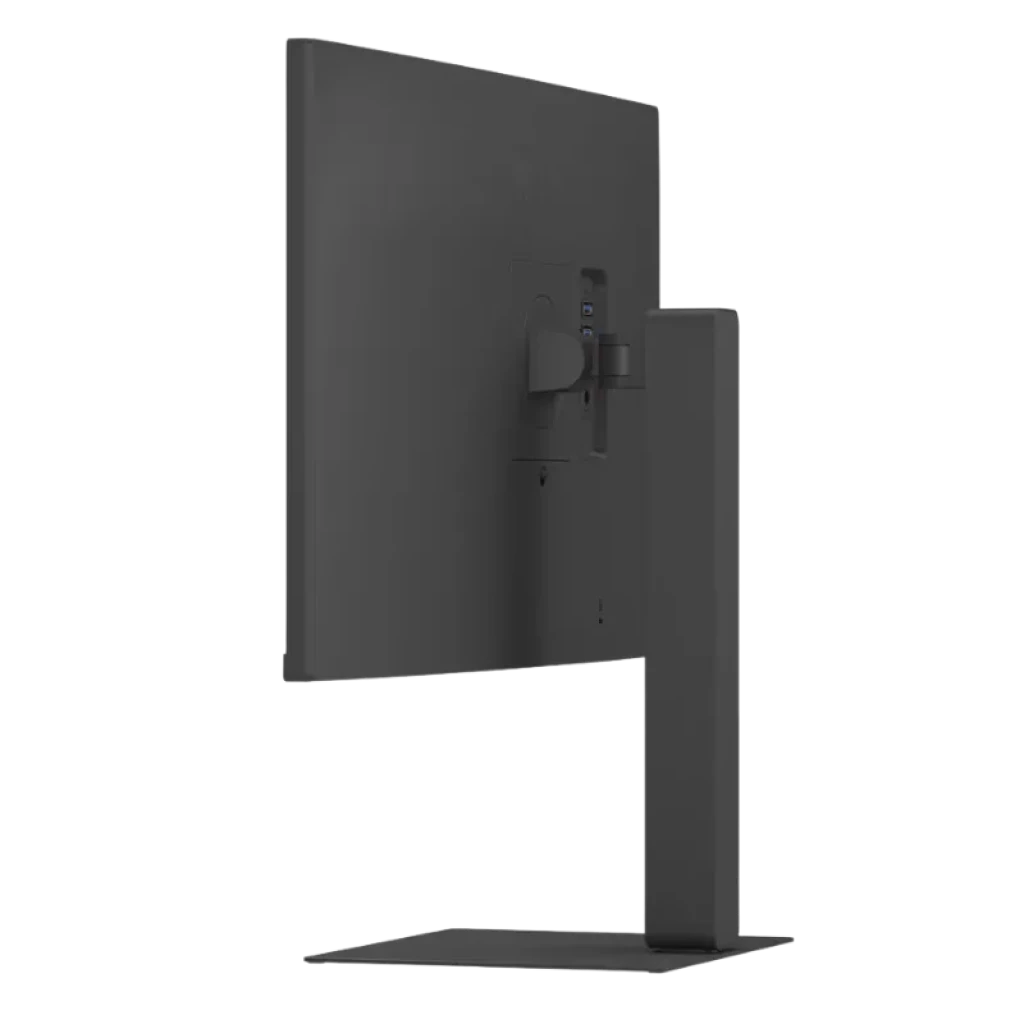 LG 32U720A-B monitor 31,5 pulgadas UHD IPS, diseño negro minimalista, vista lateral delgado con soporte ajustable y puertos laterales visibles