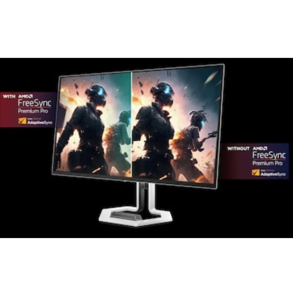 Monitor Lenovo Legion Pro 27UD-10 de 26,5 pulgadas, panel QD-OLED 4K UHD, 240 Hz, marco delgado, peana metálica, comparativa FreeSync Premium Pro en pantalla