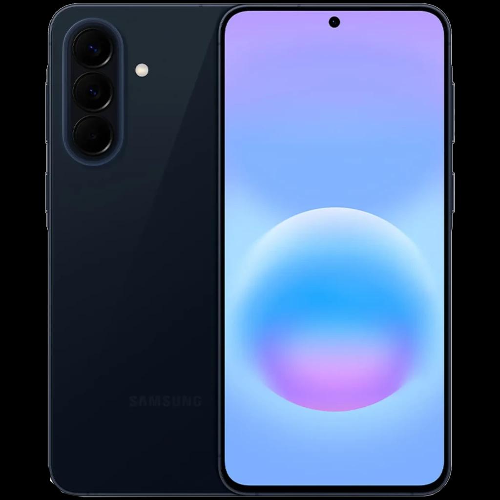 Samsung Galaxy A57 5G cinza com ecrã 6,6, câmara tripla 50 MP, 8 GB RAM e 128 GB. Design fino, furo central no ecrã e módulo traseiro com três lentes