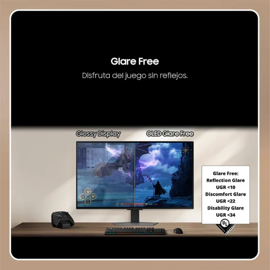 Monitor Samsung Odyssey G6 27 QHD OLED plano con tasa de 500 Hz, pantalla antirreflejos, bordes delgados, soporte ajustable y diseño para gaming profesional