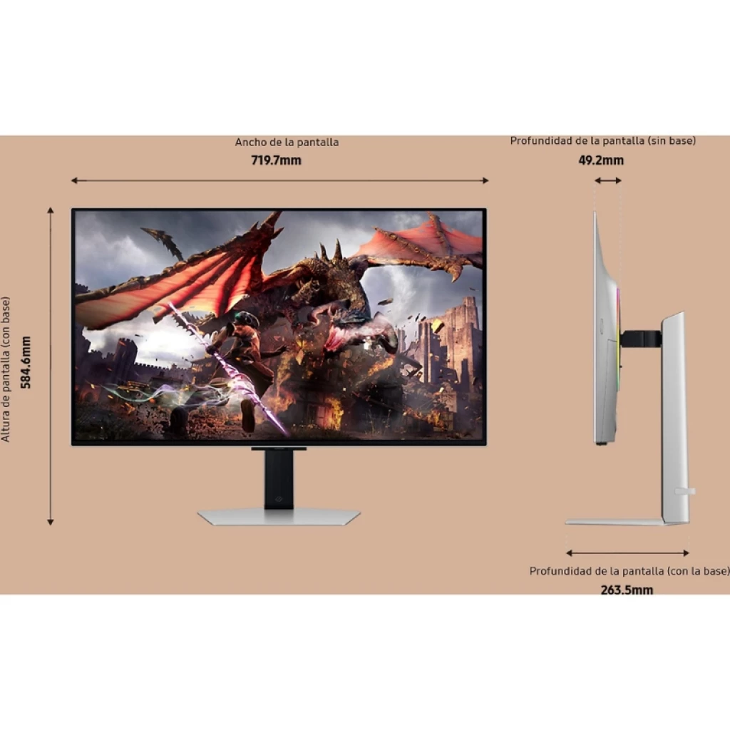 Monitor Samsung ODYSSEY OLED G8 32 pulgadas, marco delgado, peana ajustable, ultra fino lateral, pantalla plana, ideal gaming con colores vivos y contraste