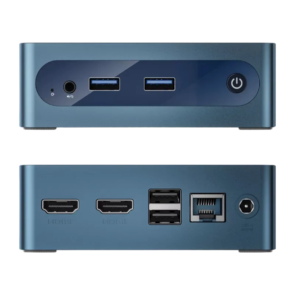 Panneau de connexions du BMAX MaxMini B1 Plus avec double HDMI et Gigabit Ethernet