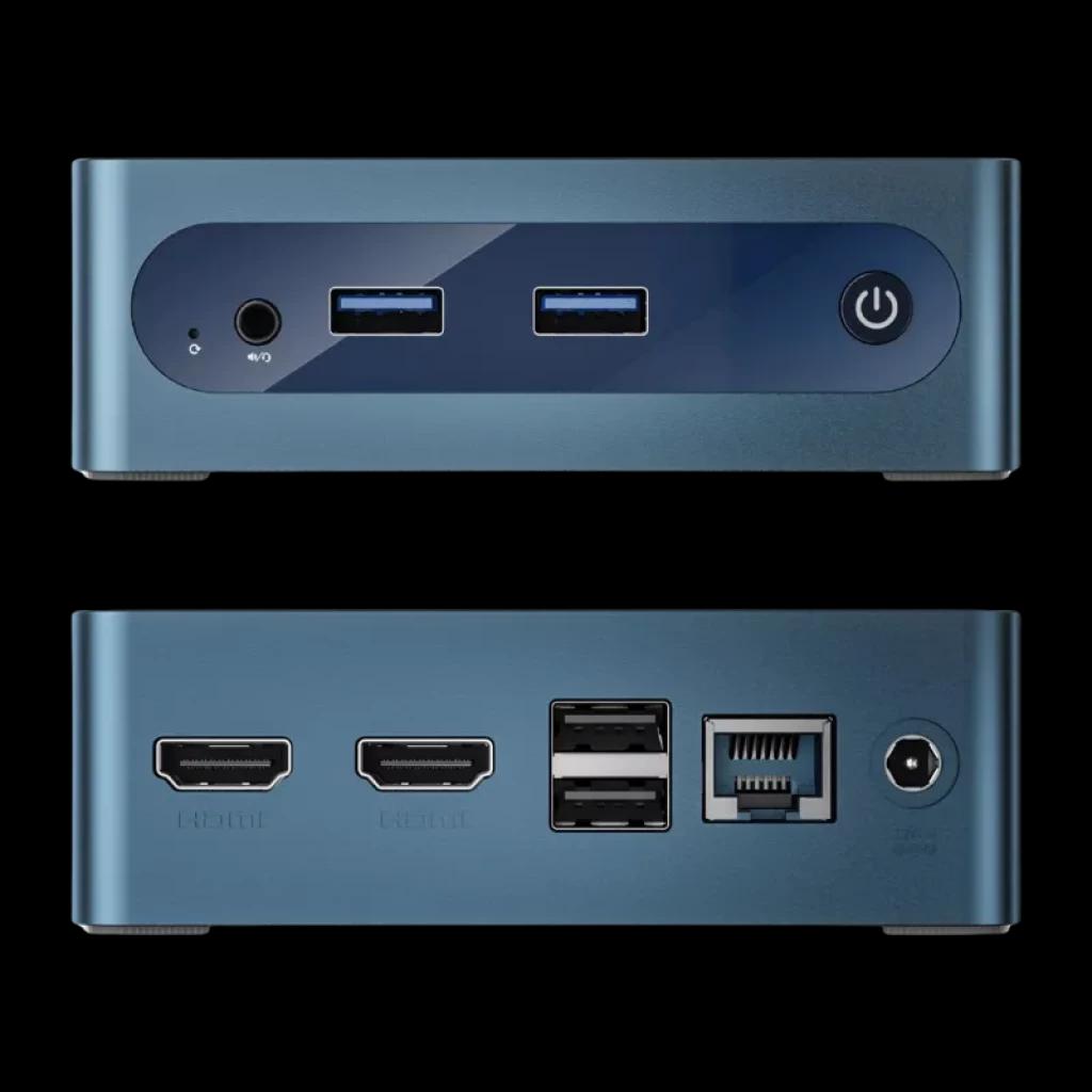 Panneau de connexions du BMAX MaxMini B1 Plus avec double HDMI et Gigabit Ethernet