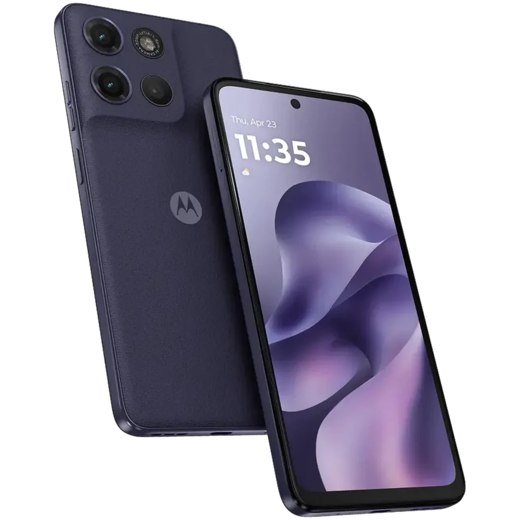 Motorola Moto G17 azul Evening Blue con triple cámara trasera, pantalla FullHD+ con orificio central, acabado mate y bordes curvos elegantes