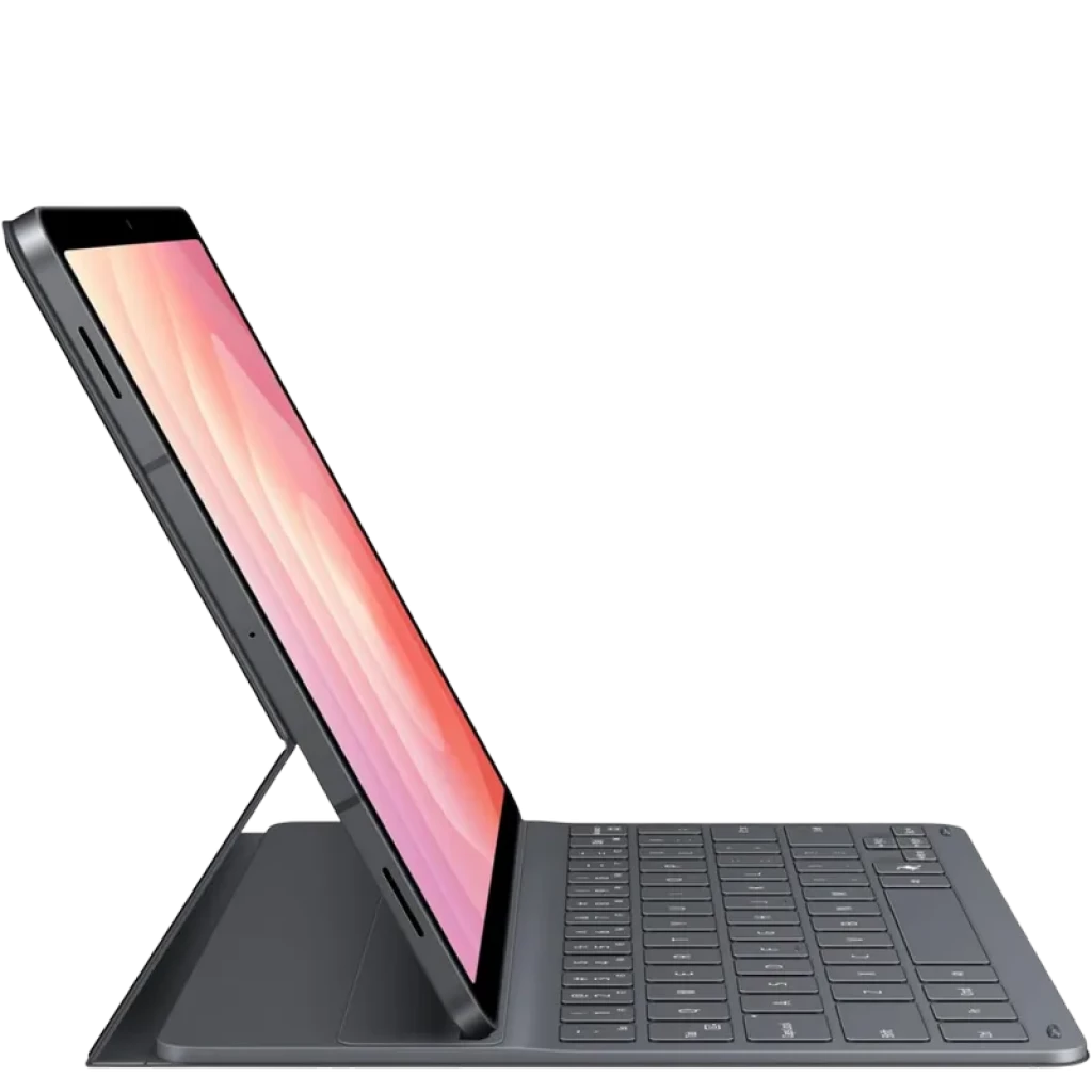 Capa teclado magnética Slim oficial Samsung para Galaxy Tab S11, layout QWERTY espanhol. Acabamento preto, suporte ajustável e proteção fina com touchpad.