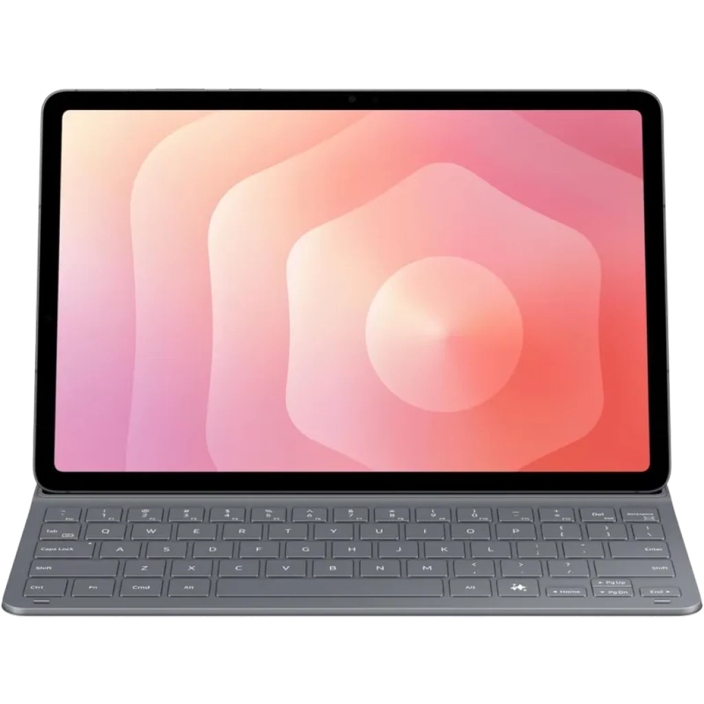 Capa teclado slim oficial Samsung para Galaxy Tab S11, cinza, layout QWERTY espanhol, teclas baixas, conector magnético e suporte tipo capa protetora