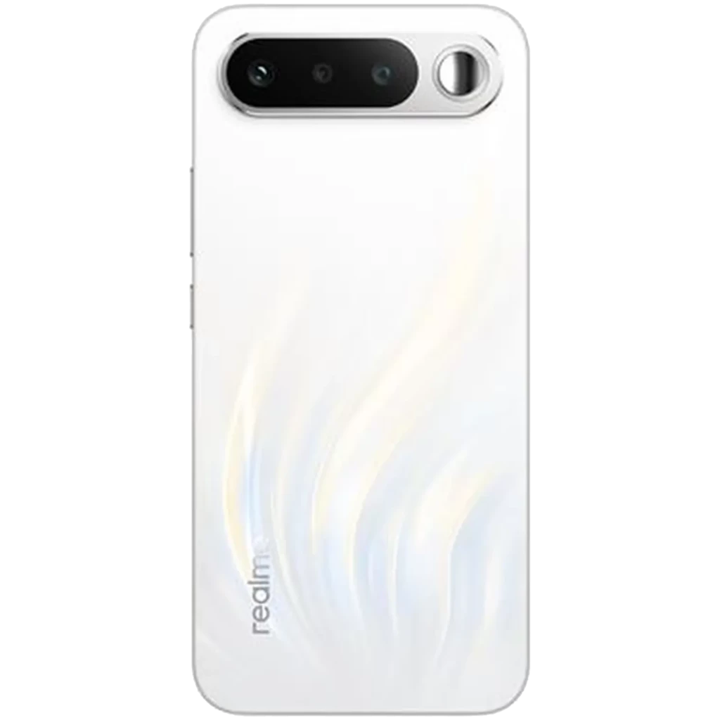 Realme 16 5G 256GB blanco con tapa trasera perlada, módulo de cámara horizontal negro y aro metálico destacado, diseño elegante y minimalista