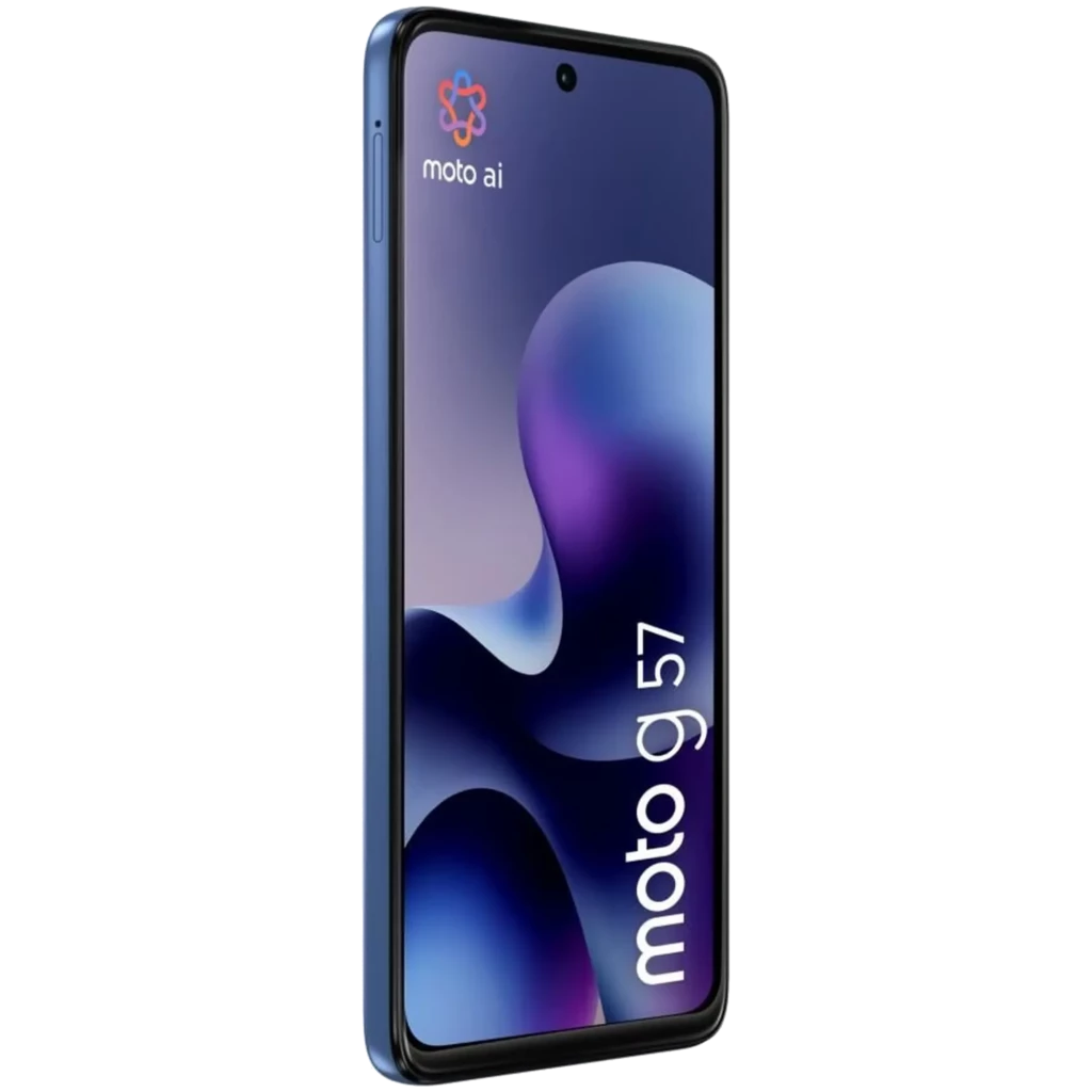 Smartphone Motorola Moto G57 5G azul con pantalla 120 Hz casi sin bordes, cámara con sensor SONY, 8 GB RAM y 256 GB de almacenamiento