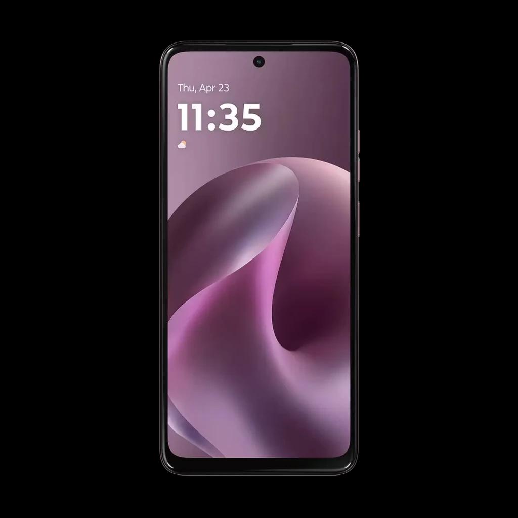 Smartphone Motorola Moto G17 borgoña con pantalla de 6.72 pulgadas, biseles delgados y cámara frontal en orificio centrado en la parte superior