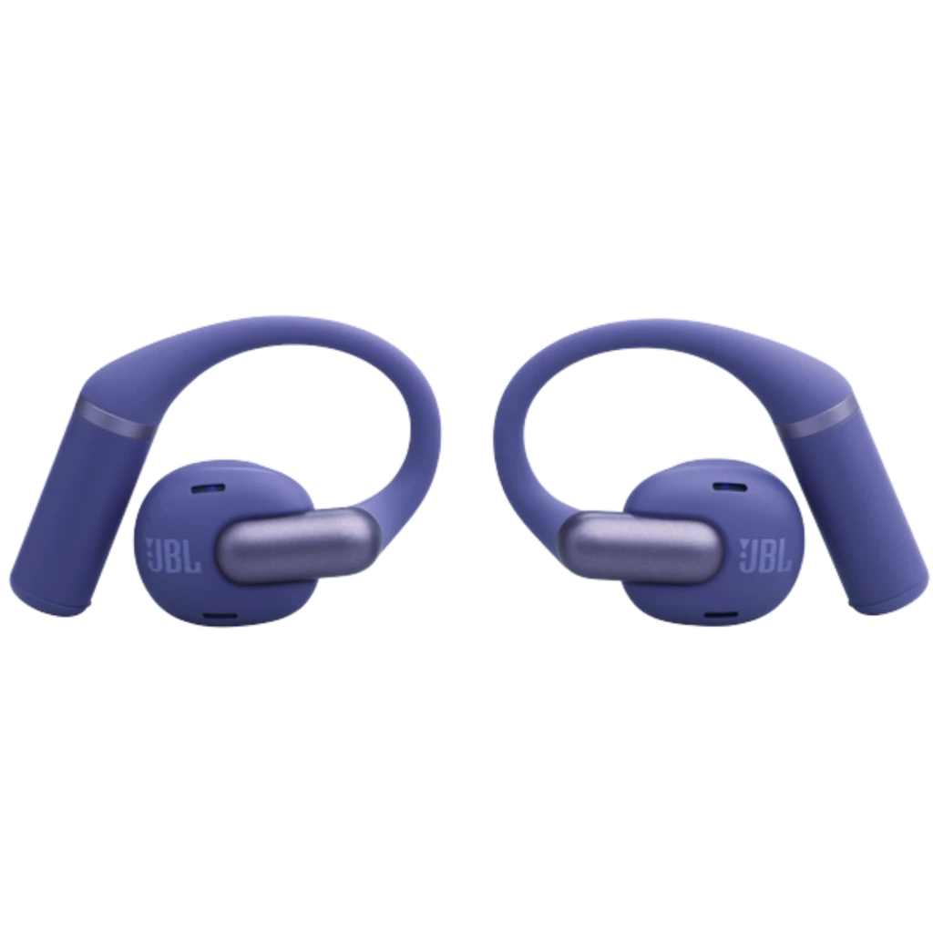 JBL Sense Pro Open-Ear bleu, écouteurs sans fil à crochet d’oreille, design ouvert, boîtiers compacts, finitions mates, logo JBL discret