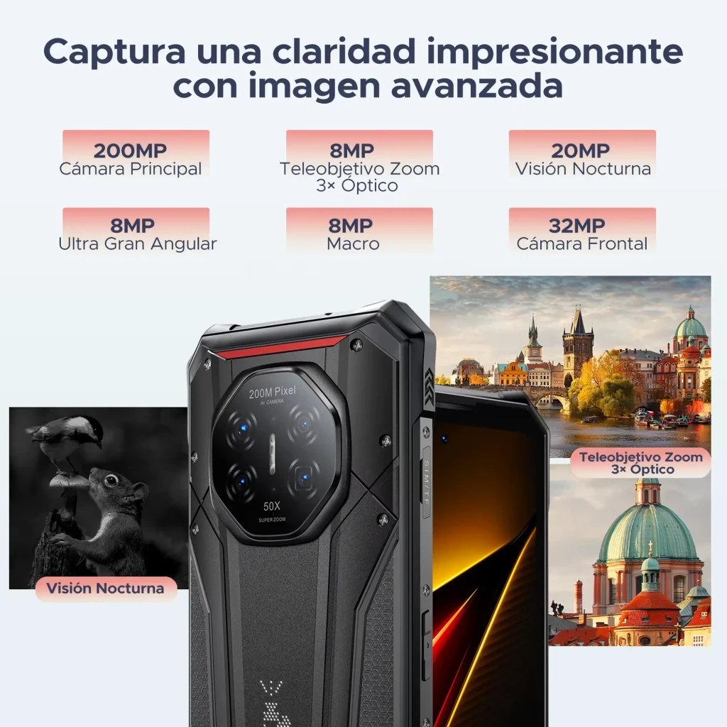 Doogee S300 Plus 1TB Negro robusto con módulo de cámaras 200MP, 20MP visión nocturna, 8MP ultra gran angular, 8MP macro y teleobjetivo 8MP 3x óptico