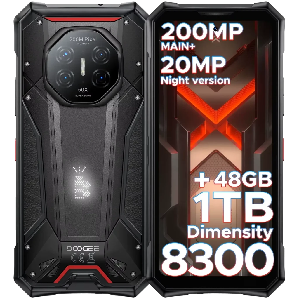 Doogee S300 Plus 1TB negro, móvil rugerizado con cámara de visión nocturna, 12GB RAM, triple cámara trasera 200MP, pantalla robusta con marcos reforzados