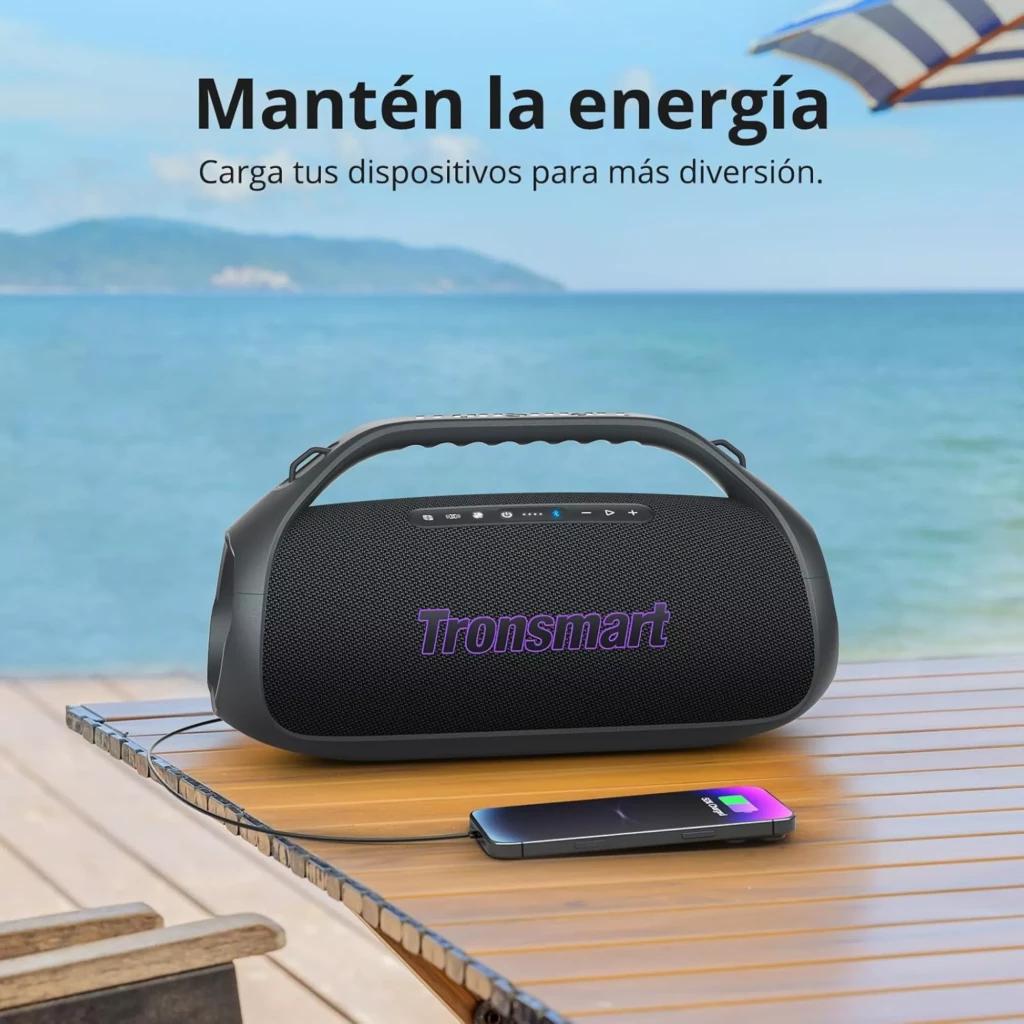 Altavoz Tronsmart Bang 2 Negro 90W con asa integrada, panel de control superior, rejilla frontal con logo morado y diseño portátil resistente para exteriores