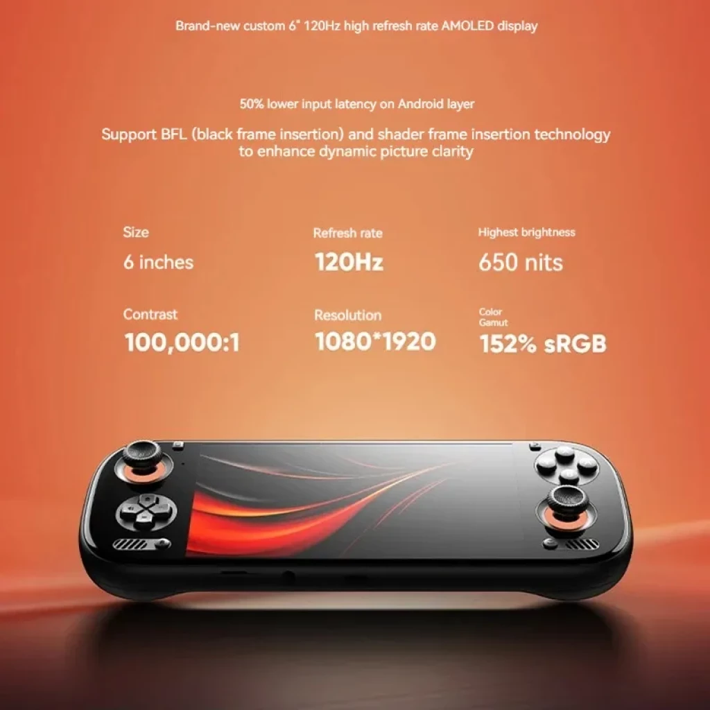 Pantalla AMOLED de 6 pulgadas 1080x1920, 120 Hz, brillo 650 nits, contraste 100000:1