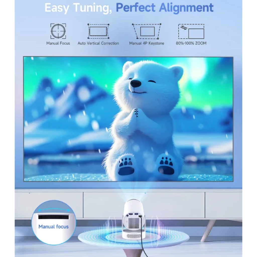 Magcubic HY300 Pro Plus HD 200 ANSI - Proyector compacto con lente frontal, enfoque manual, corrección trapezoidal 4P y proyección nítida en pantalla grande