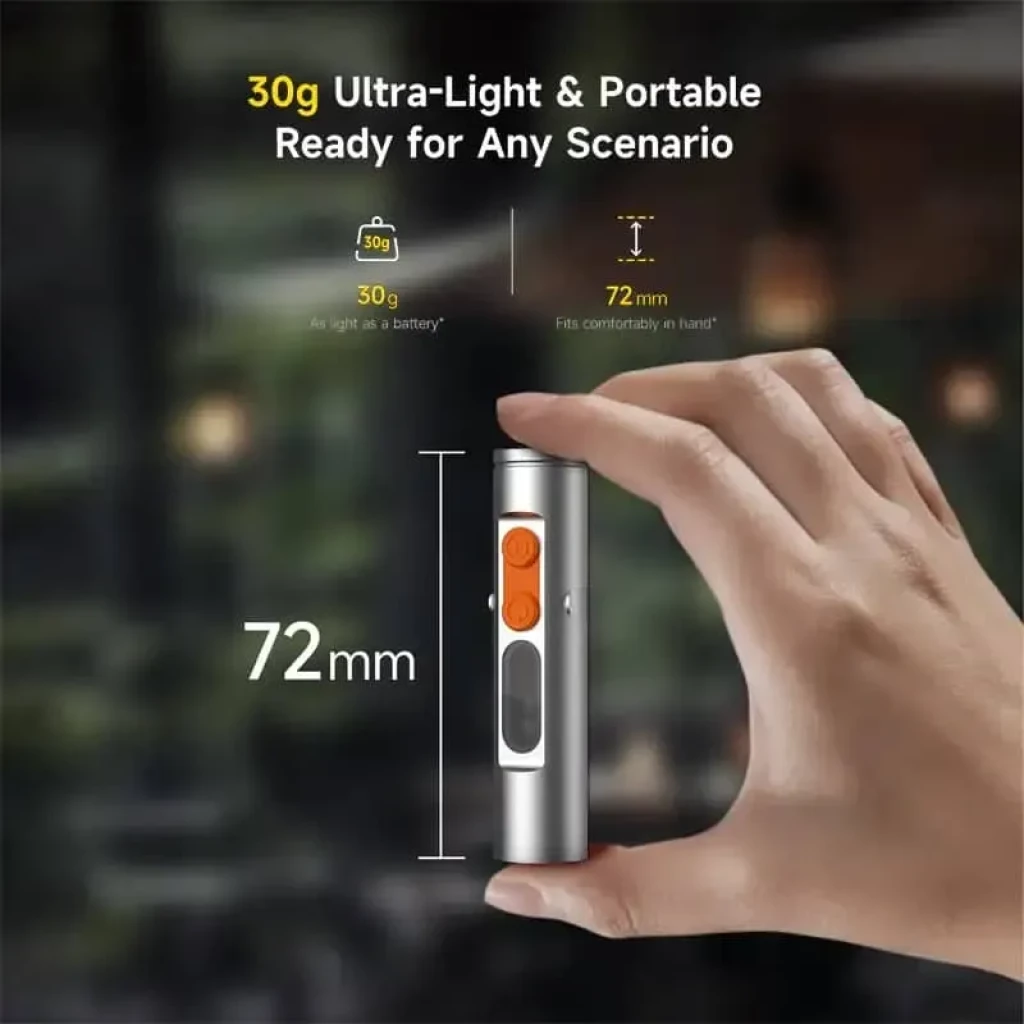 Deerma SD01 Linterna LED recargable ultraligera de 30 g y 72 mm, cuerpo metálico compacto con botón naranja y clip, ideal para llevar en el bolsillo