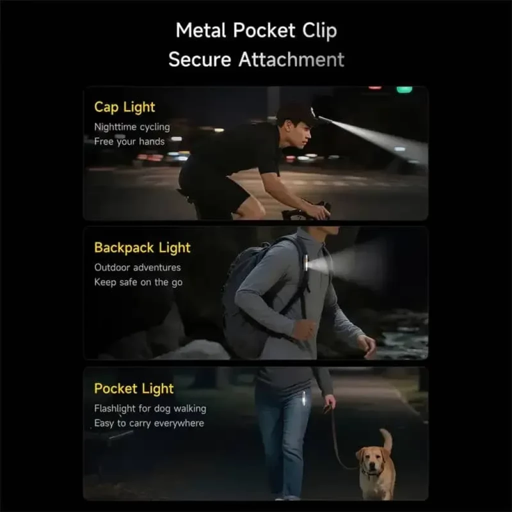 Deerma SD01 - Linterna LED recargable con clip metálico de bolsillo; se sujeta a gorra, mochila o pantalón. Luz potente para ciclismo, senderismo y paseos