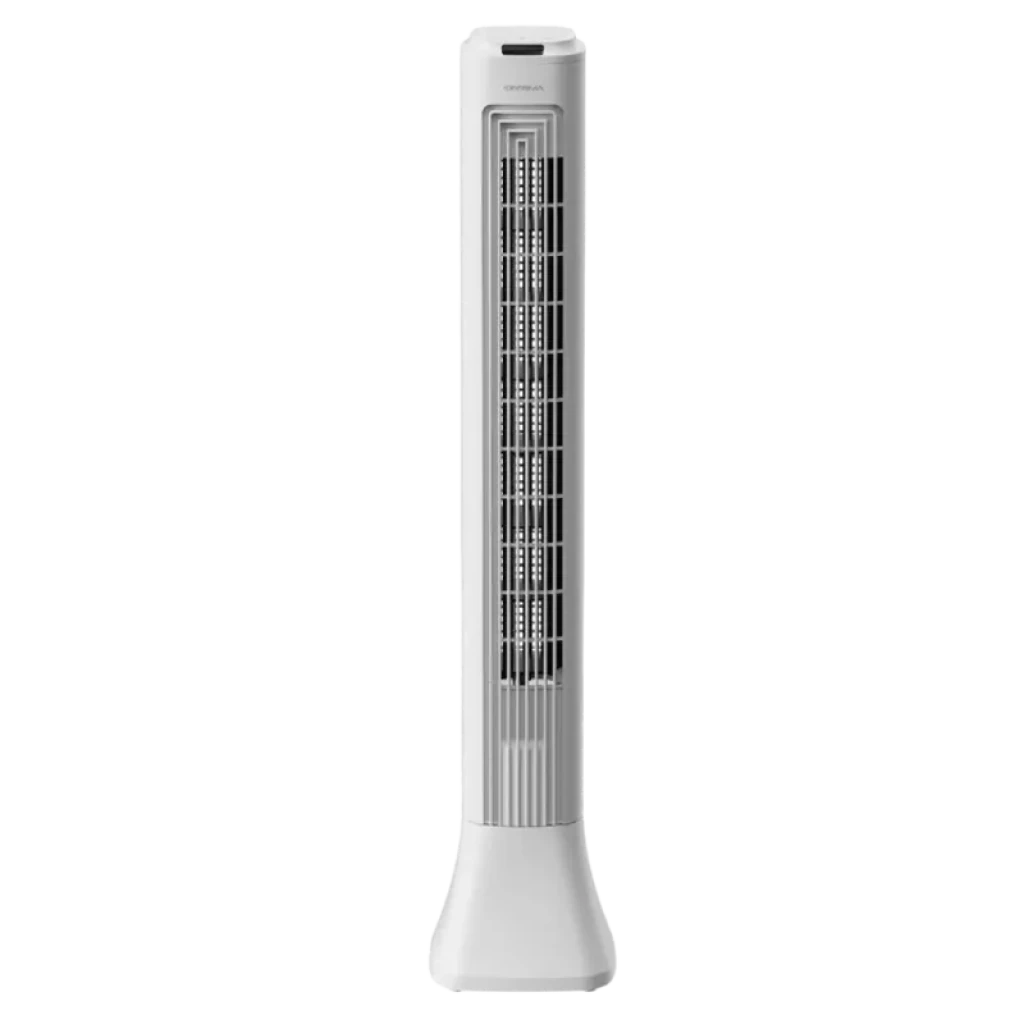 Deerma FD130W 45W Ventilador de torre blanco, diseño esbelto con rejilla frontal alta, base estable y panel superior de control para flujo de aire vertical