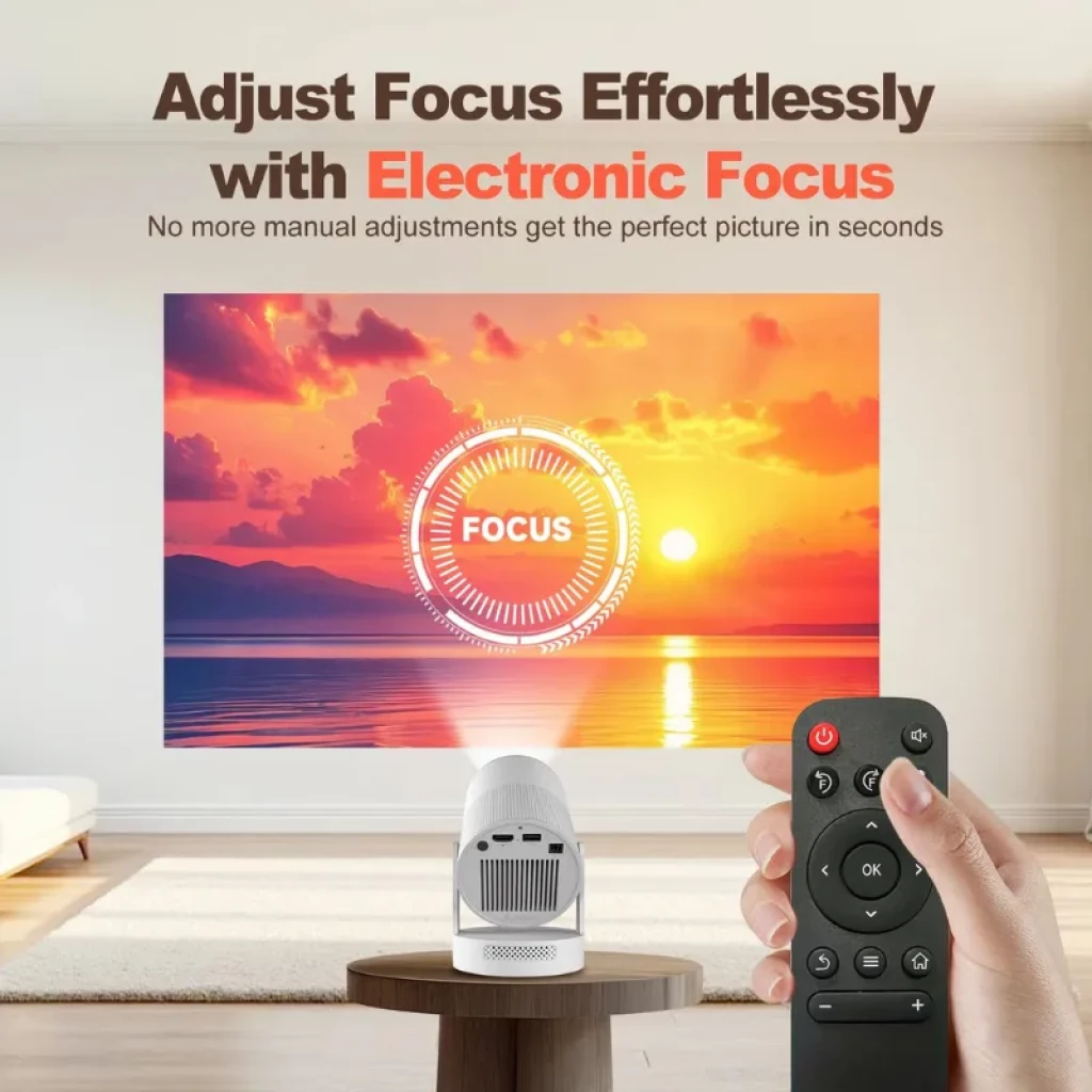 Magcubic HY300 Ultra HD 290 ANSI - Proyector con enfoque electrónico, imagen nítida en pantalla grande, mando a distancia y diseño compacto sobre mesa