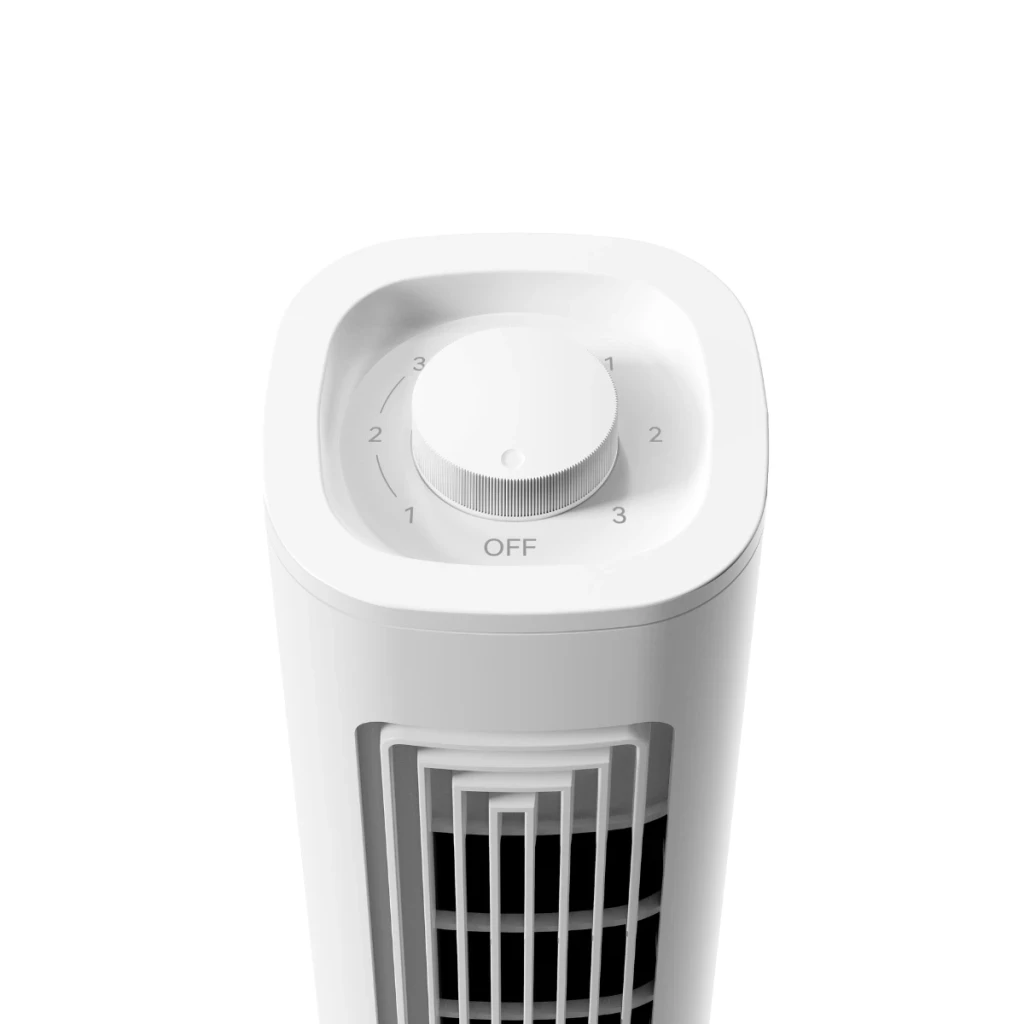 Deerma FD140W - Ventilador de Torre con perilla superior de 3 velocidades, diseño blanco minimalista y rejillas verticales para flujo de aire uniforme