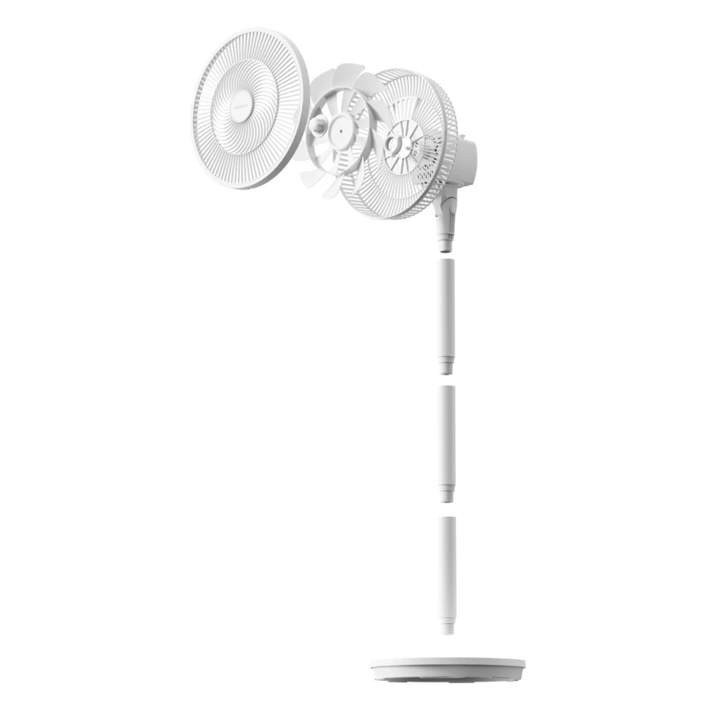 Deerma FD13W - Ventilador de Pie blanco desmontable con cabezal circular, rejilla fina, hélices múltiples y tubo telescópico modular sobre base redonda