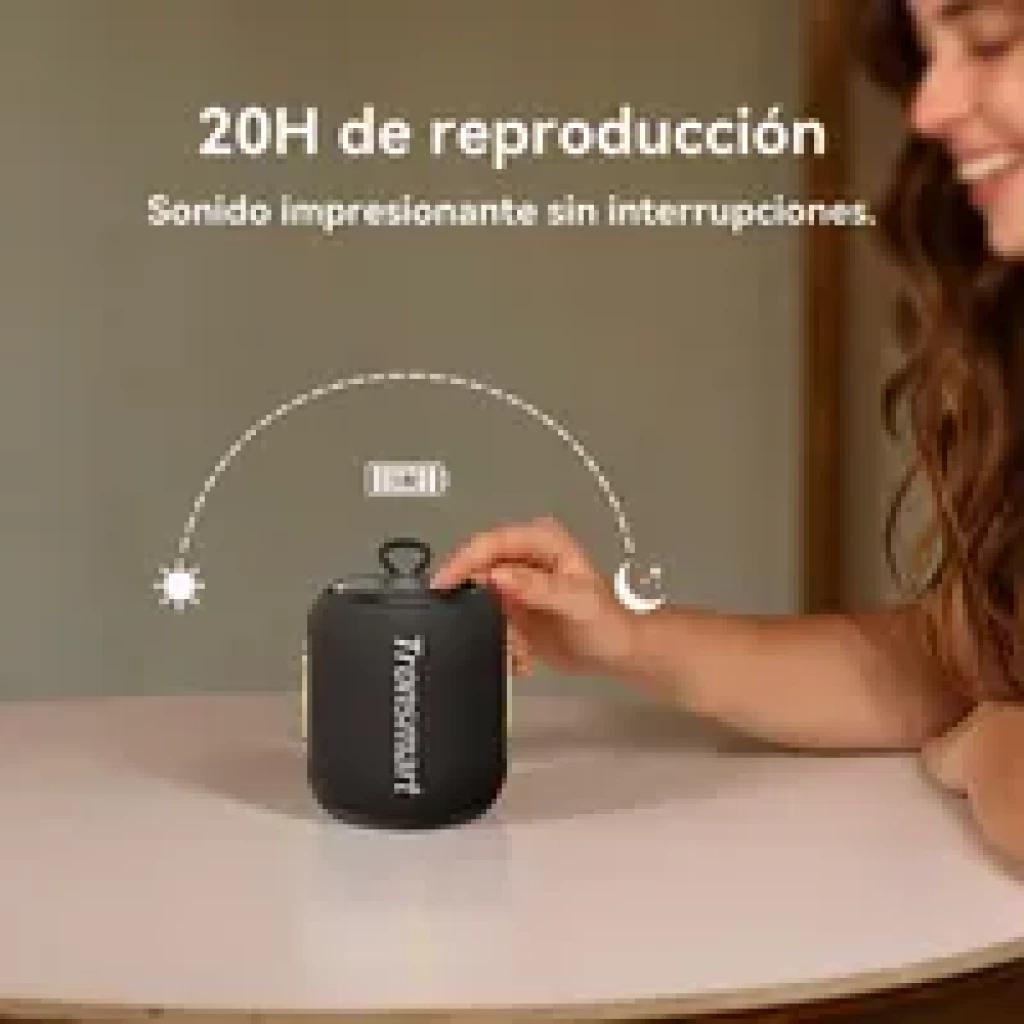 Tronsmart T8 Mini 16 W IPX7 enceinte Bluetooth compacte noire avec sangle, boîtier antichoc, bouton latéral et promesse de 20 h d autonomie
