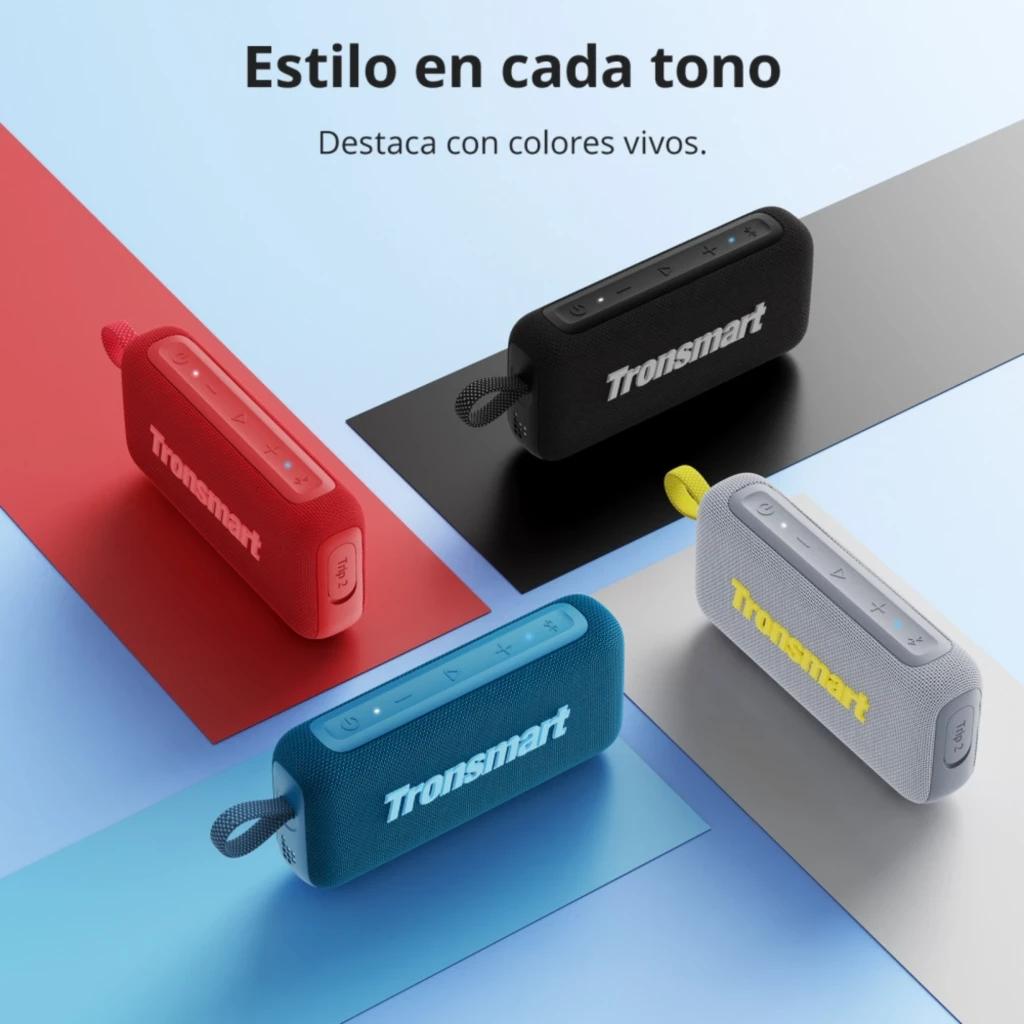 Tronsmart Trip 2 10 W Bluetooth 5.3: coluna portátil compacta, tecido antiderrapante, alça para transporte, botões superiores e cores vibrantes preto,