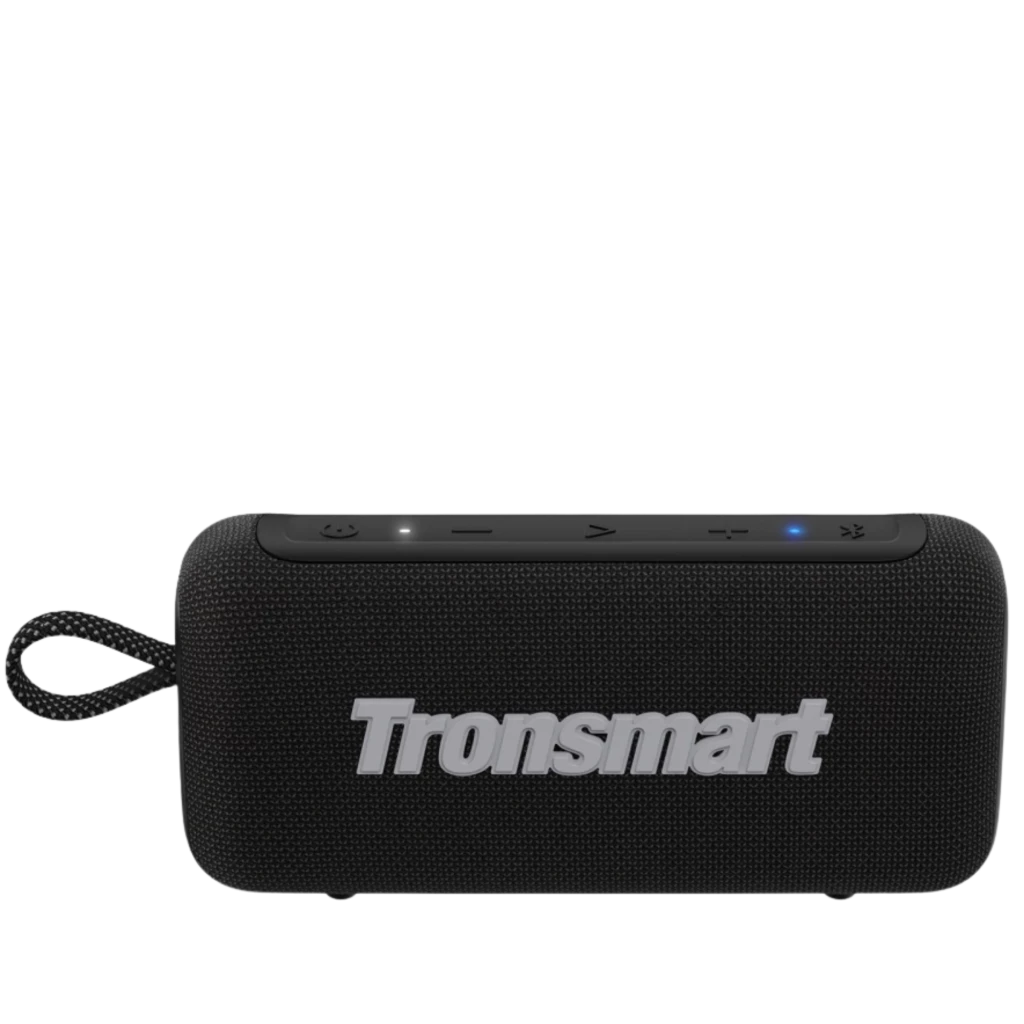 Tronsmart Trip 2 10 W Bluetooth 5.3 coluna portátil preta com tecido texturizado, logo frontal em relevo, botões superiores e alça lateral para transporte