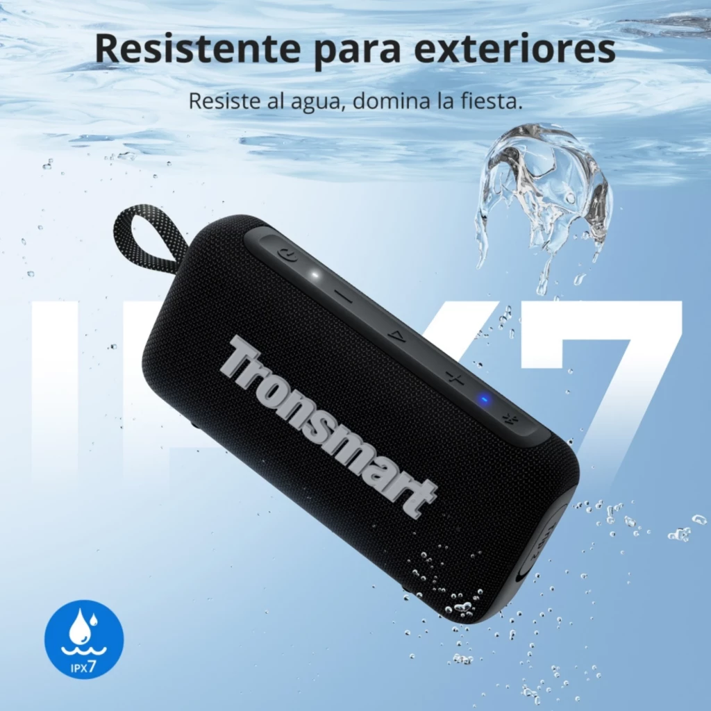 Tronsmart Trip 2 10 W Bluetooth 5.3, coluna portátil preta com alça, tecido resistente, IPX7 à prova d água, botões de controlo e LEDs de status