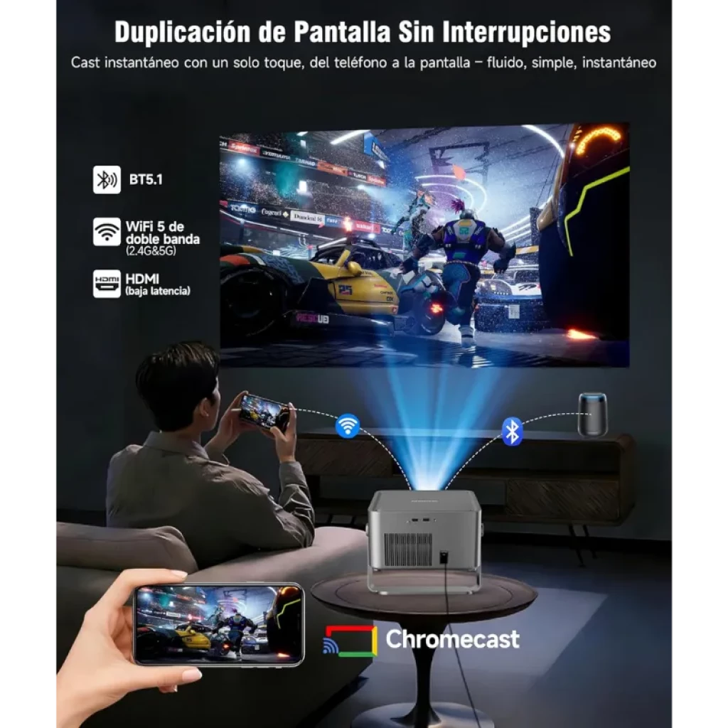Magcubic HY450GT FHD 800 ANSI Proyector con duplicación de pantalla BT5.1, WiFi 5 doble banda y HDMI; proyecta juegos y videos con imagen nítida y fluida