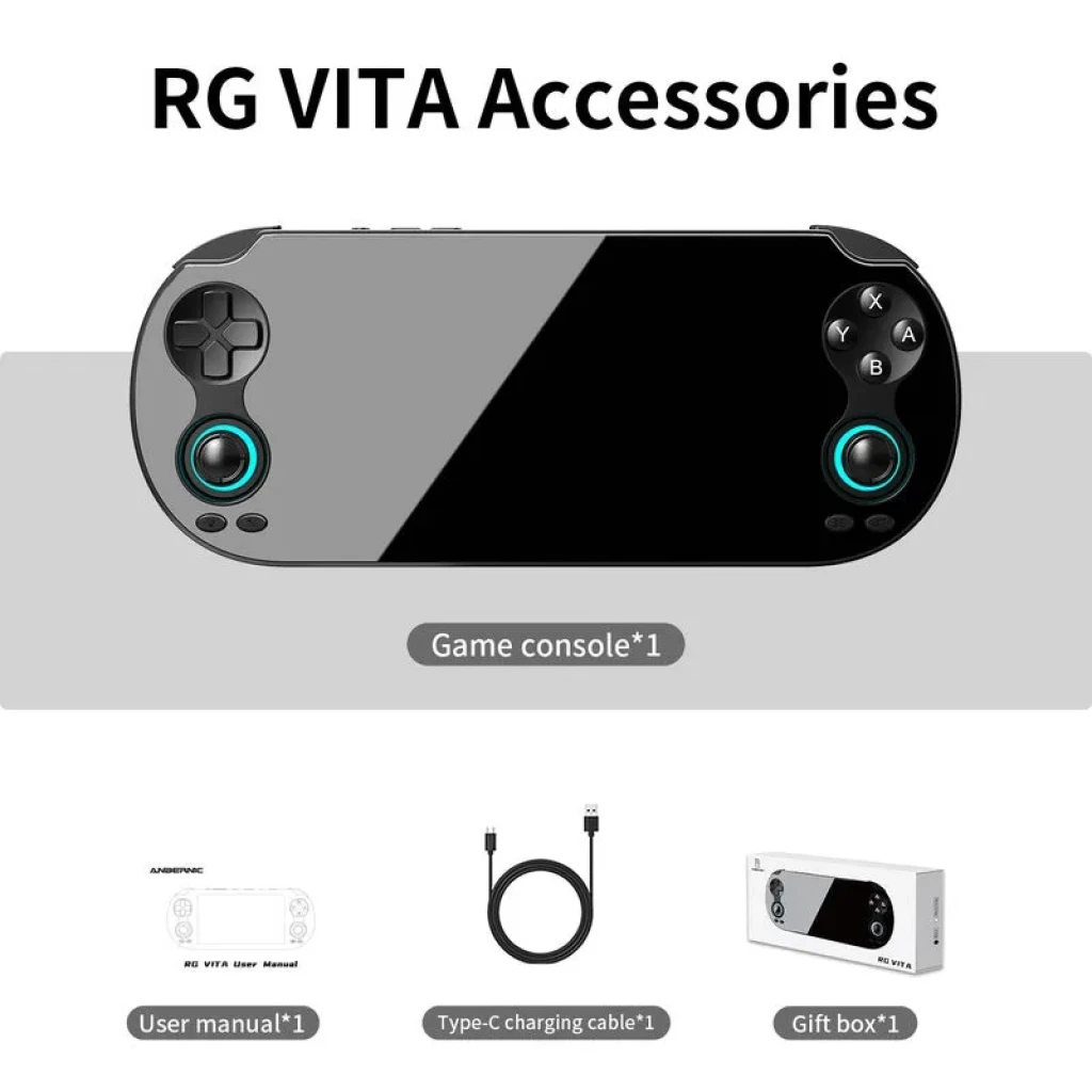 Anbernic RG Vita Negro con puerto USB-C y accesorios