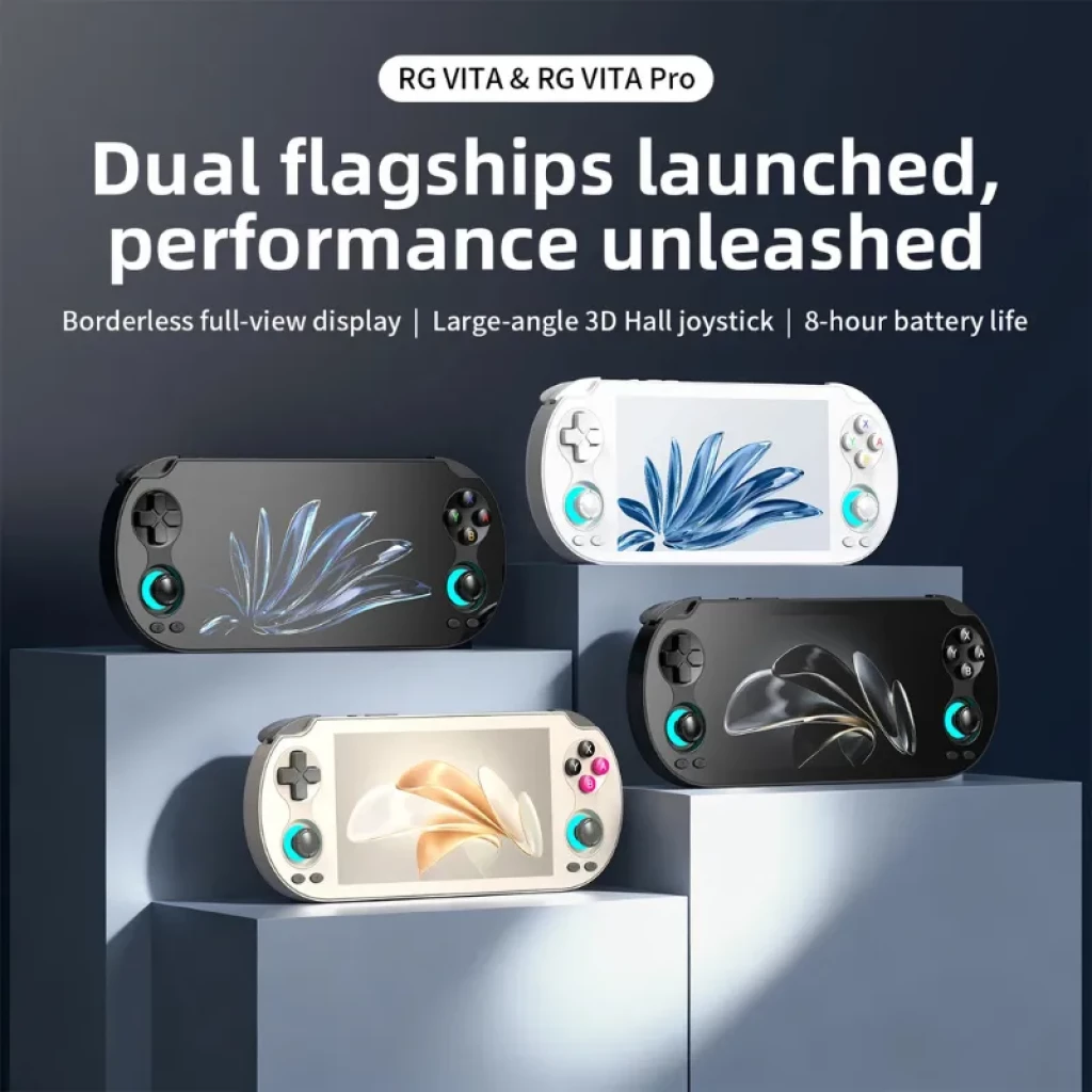 Imagen promocional de los modelos y colores disponibles de la consola Anbernic RG Vita