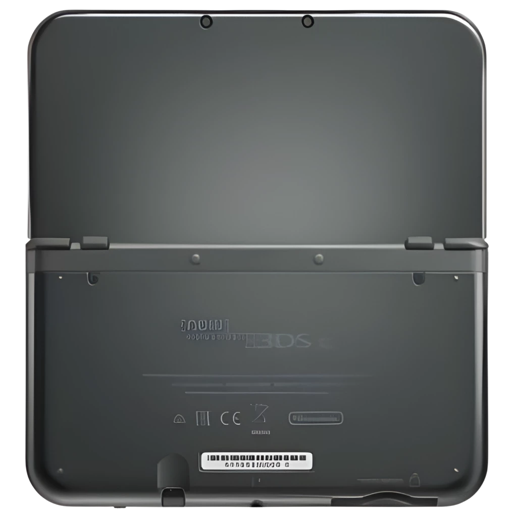 Nintendo 3DS XL gris renovada en excelente estado, vista trasera. Carcasa mate, bisagras firmes, puertos y etiquetas intactos, diseño robusto y limpio.